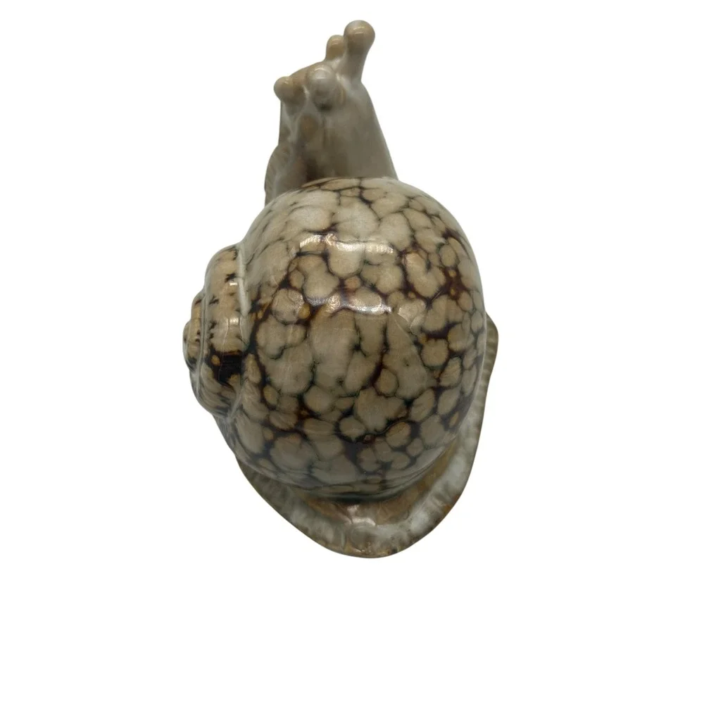 Vintage Ceramic Snail Figurine Glossy Brown Drip Glaze Pottery Garden Decor 5.5